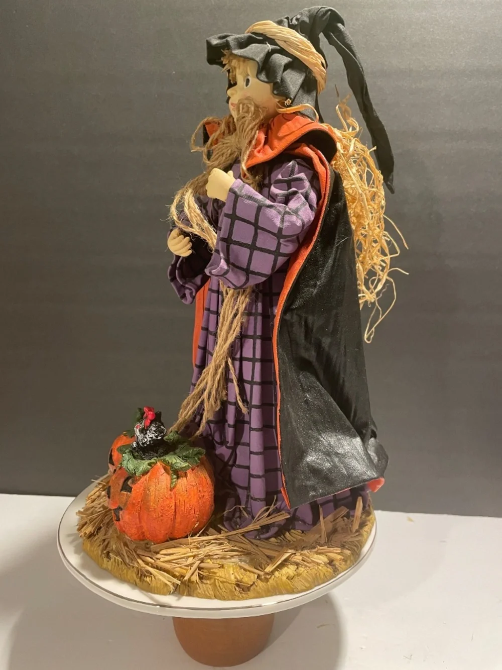 Fabric Mache' Trick or Treating Witch W/ Jack O Lanterns Halloween Decor